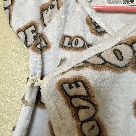 Spearmint Love Baby Terry cloth Kimono Romper 9 Month Unisex White Brown - Picture 3 of 6